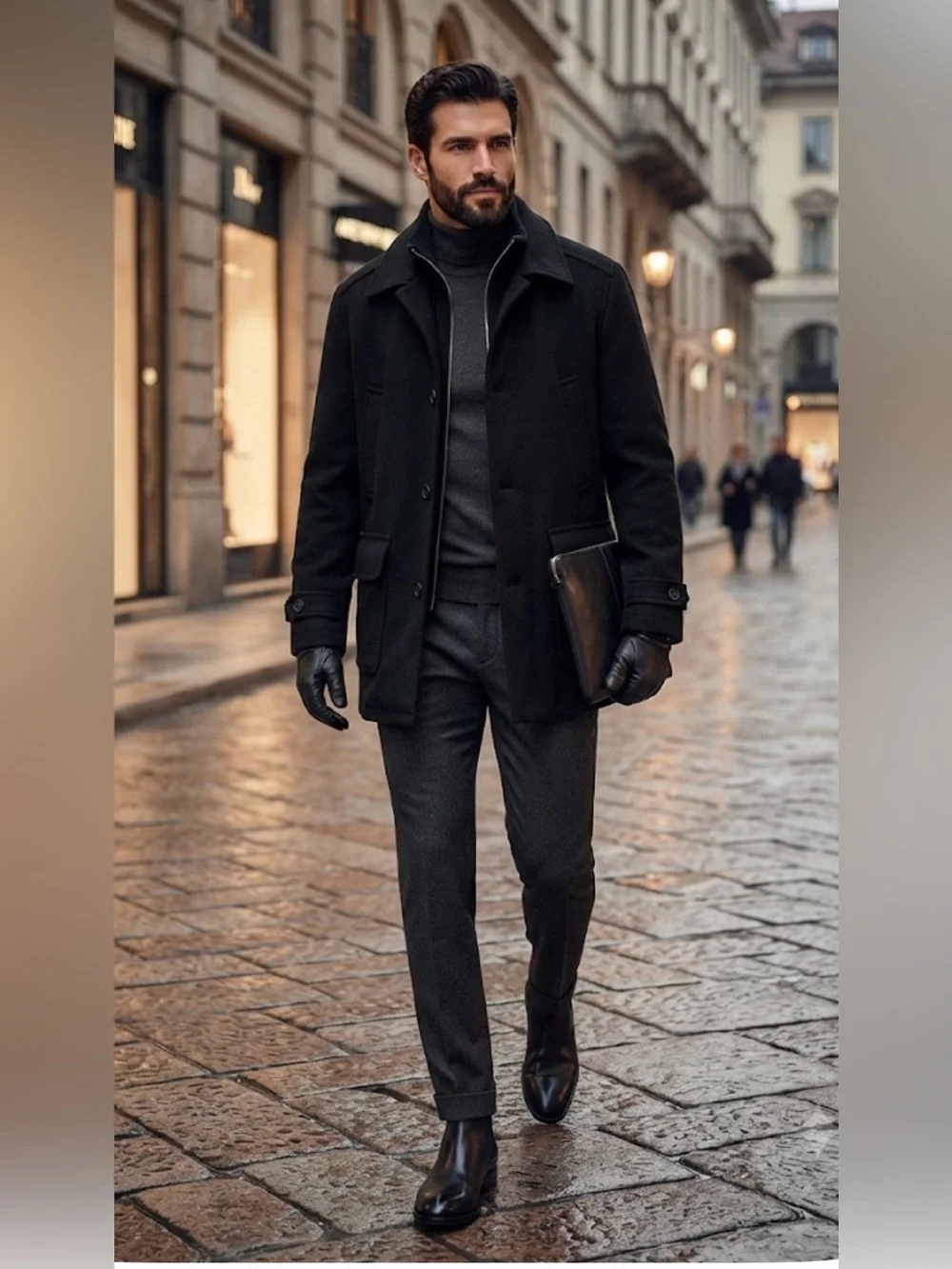 Men's Navy Wool Pea Coat with Zip-Front Layer
